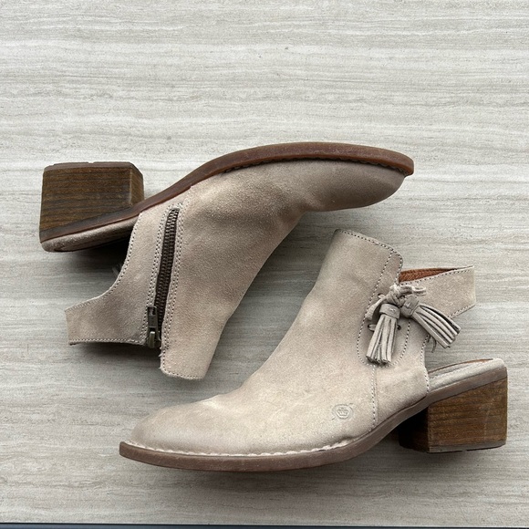 Born Shoes - Born Women’s Leather Tassel Mule Booties Suede Block Heel Boho Western Sz 9.5